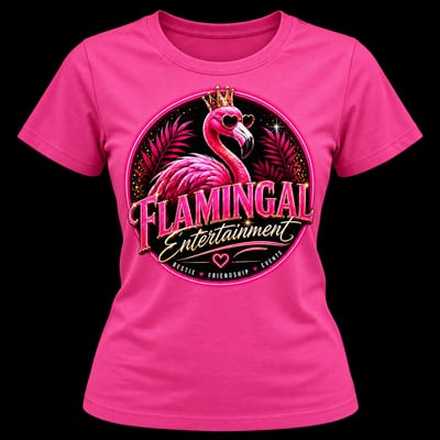 Flamingal tee: Hot pink, neon flamingo badge