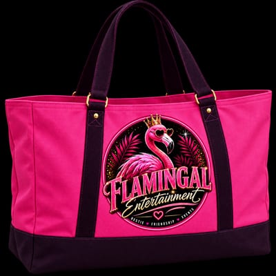 Beach tote: Extra large pink canvas, plum handles